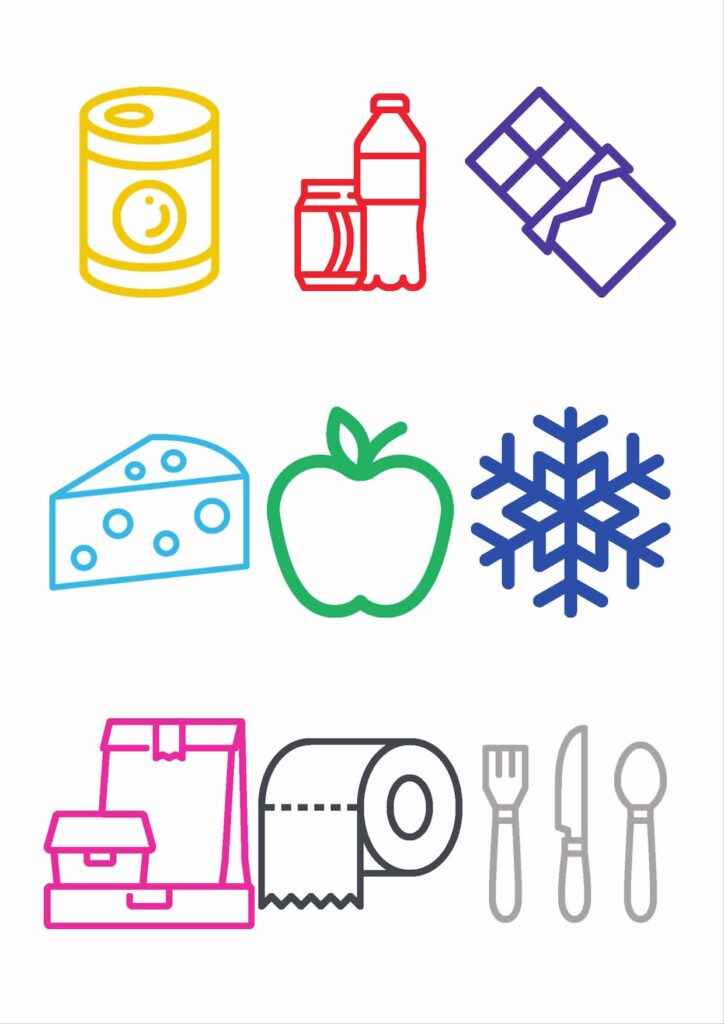 Catering icons including food, cutlery and food storage
